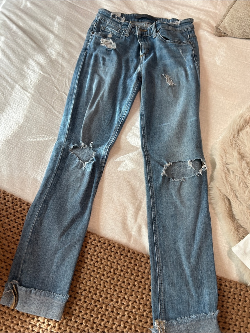 Joe's Jeans Distressed Light Blue Straight Leg Jeans
